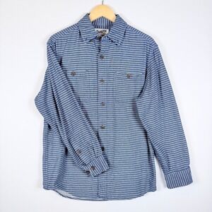 Duluth Trading Button Down Shirt Men M Blue Striped Long Sleeve Workwear Utility
